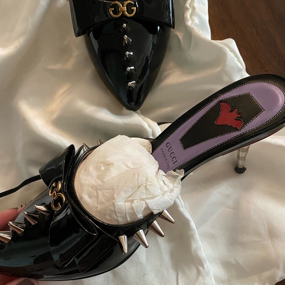 Authentic Black Gucci Heart Heels with Metal Heels and Studs - Picture 2 of 4